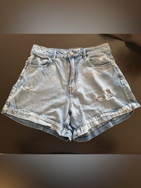 Rewash Light Blue Distressed High-Rise Jean Shorts
